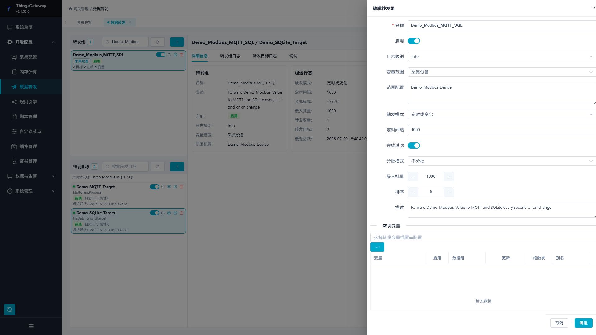 Data forwarding group configuration